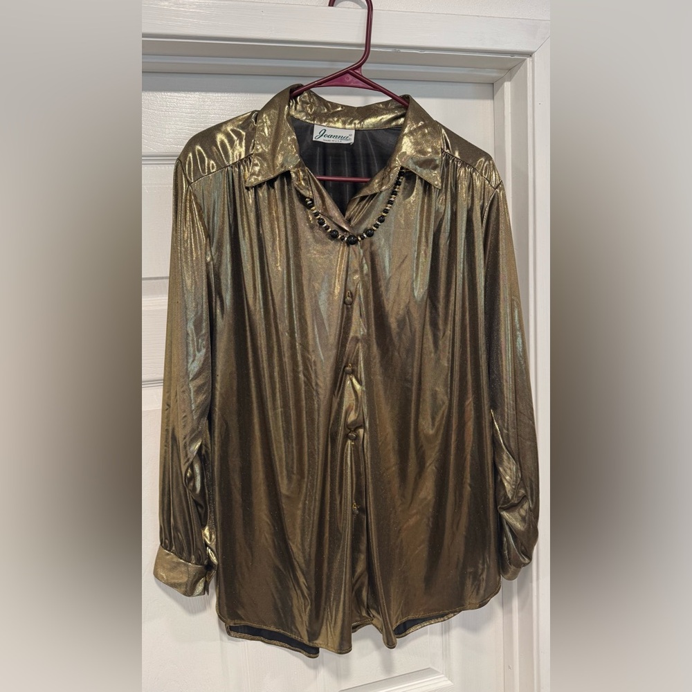 Glamorous Gold Blouse with Necklace Detail